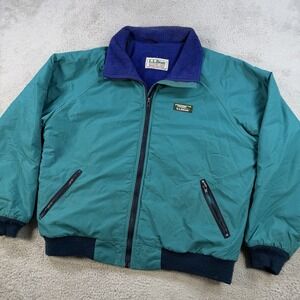 Vintage LL Bean Jacket Mens XL Teal Green Warm Up Fleece Lined Full Zip Pocket